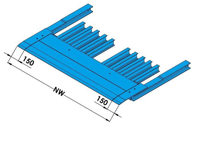 Seitliche Einstosszungen Optional ist die Überladebrücke auch in einer Ausführung mit seitlichen Einstosszungen lieferbar. Das Auflager besteht dann aus einem mittleren Teil und links bzw.