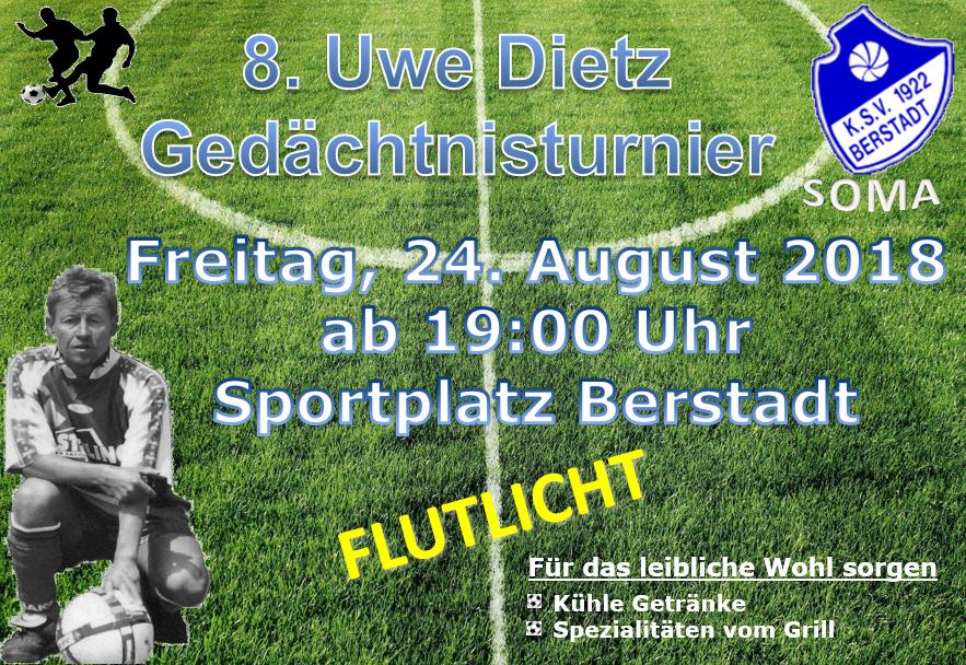 Am Freitag, 24.08.2018 ab 19.00 Uhr wird zum 8. mal der Uwe Dietz Gedächtnis-Pokal (UDGP) in Berstadt durch die SOMA ausgetragen. Für das leibliche Wohl ist wie jedes Jahr bestens gesorgt.