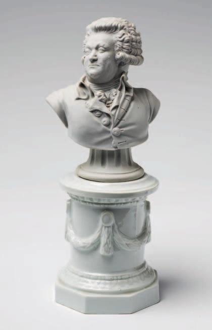 812 Büste des Marquis de Mirabeau Fürstenberg, um 1795 1800. Porzellan, Biscuitporzellan. Modelgeformte, aber fein nachbossierte Büste auf separater, glasierter Säulenbasis.