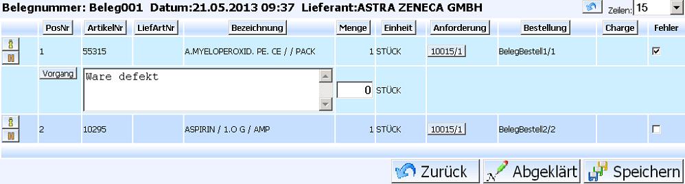 Ist ein Beleg einmal freigegeben oder abgeklärt, kann der Beleg nicht mehr bearbeitet werden. Der Beleg wird durch den sqservice nach AMOR3 zurückgesendet.