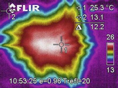 Nutztiere Vergleich des Abflussverhaltens auf plan befestigten Laufflächenbelägen in Rinderställen Abb. 5 und 6 Ausbreitungsflächen auf einem Gummibelag bei 0 % (Abb. Links) und 3 % (Abb.