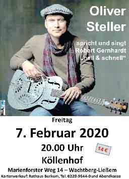 Oliver Steller spricht und singt Robert Gernhardt 07. Februar 2020 im Köllenhof Wachtberg-Ließem - Oliver Steller spricht und singt Robert Gern- hardt hell & schnell (Aufführungsrechte beim S.