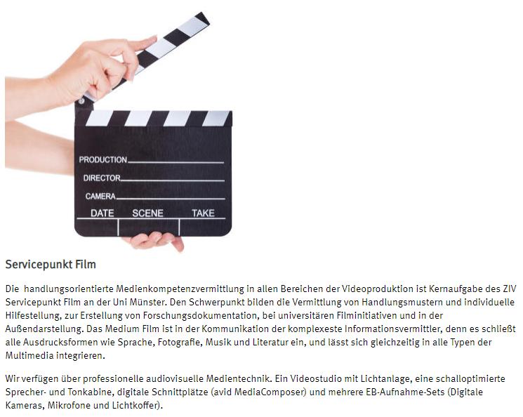 IV. Beratung ServicePunkt Film https://www.uni-muenster.de/ziv/spfilm/ Abt.