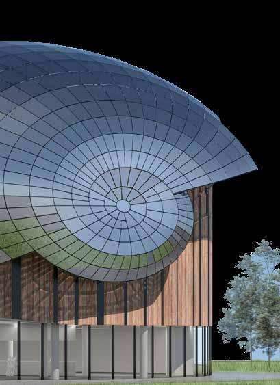 Kombiniertes 3D-Modell für Stahl und Glas Die Geometrie der Cavatina Hall wurde, was heute schon Standard ist, dreidimensional geplant und als ein komplettes Modell, welches den Betonkörper, die