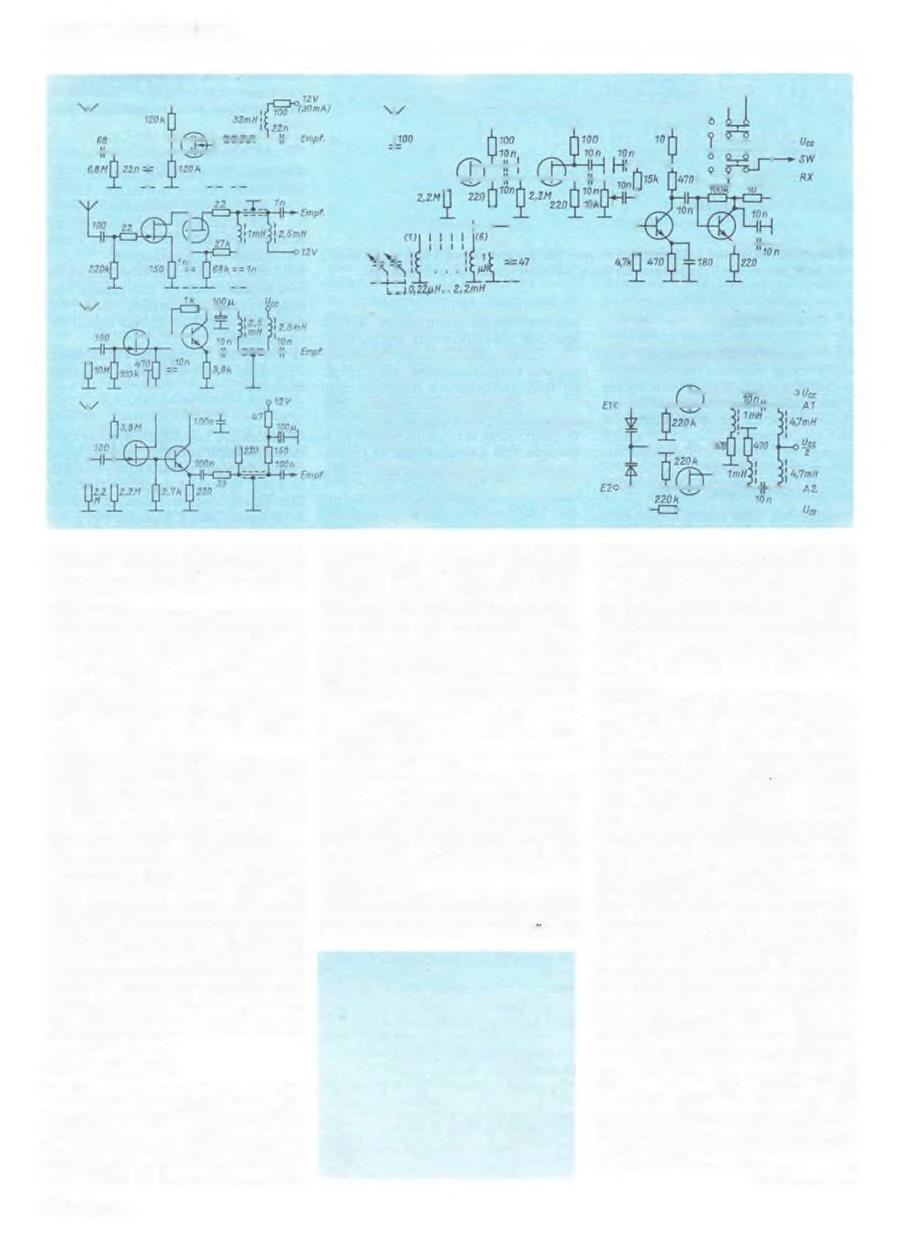 Amateurfunktechnik Bild 15: Stromlaufplan einer Aktivantenne mit Dualgate-FET Bild 16: Stromlaufplan einer Aktivantenne mit einer Kaskodeschaltung aus Sperrschlcht-FETs Bild 19: Stromlaufplsn einer