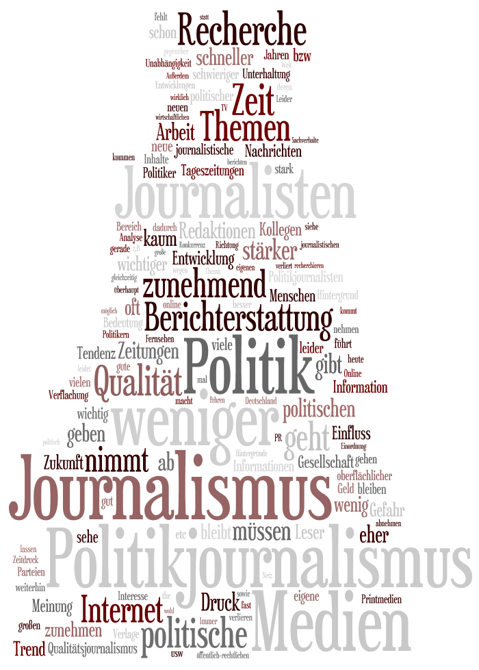 Abbildung: Tag Cloud der von den befragten Journalisten häufig genannten Wörter zu