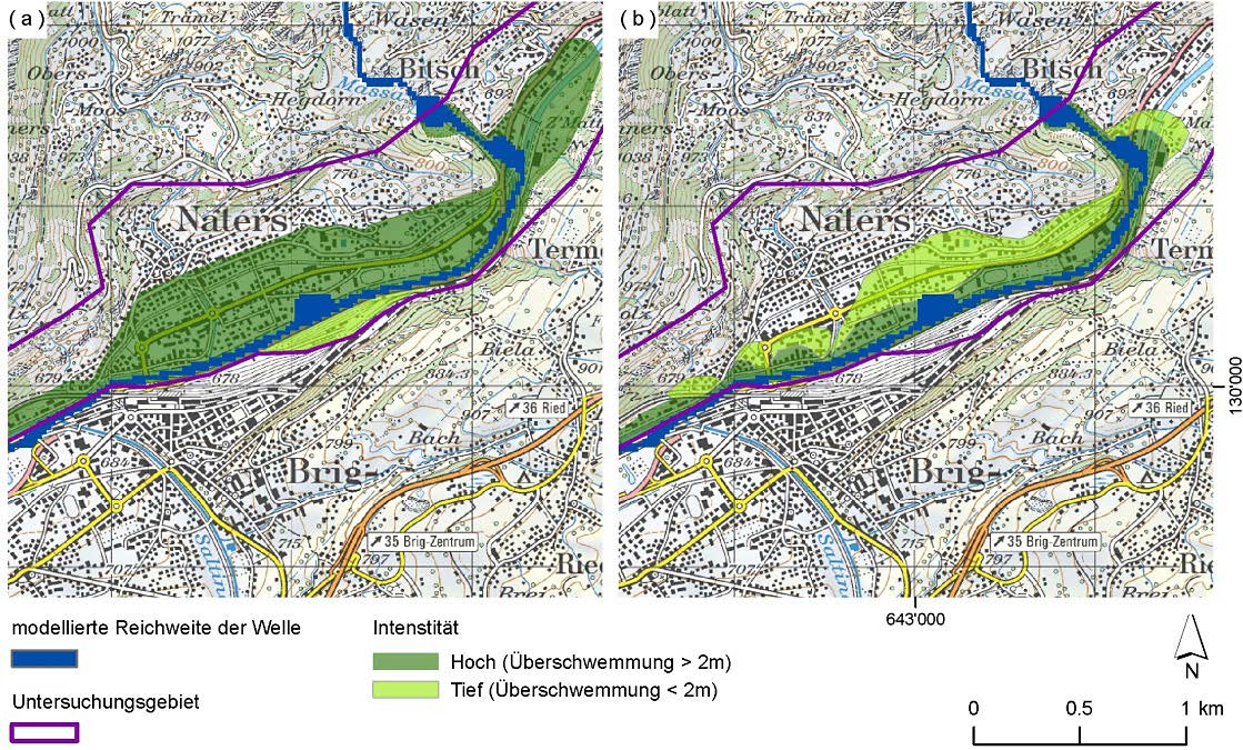 Neue Seen als Folge des Gletscherschwunds volumens von 20 Mio. m 3 als auch bei einem Teilausbruch (2 Mio. m 3 ) bedeutende Teile von Naters überschwemmt werden könnten.