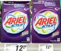 Ariel mit Actilift Color & Style (toom), Waschmittel 3,2 kg (40 WL) r erhöhung 3,6 kg (45 WL) 12,99 12,99 12,5 Verbraucherangabe Recherche, Juli 2011 s, Anmerkungen, Reaktionen und