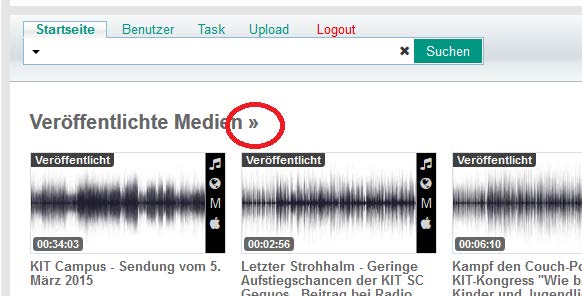 Nach erfolgreichem Login zeigt die Startseite eine Übersicht aller von Ihnen hochgeladenen Mediendateien in