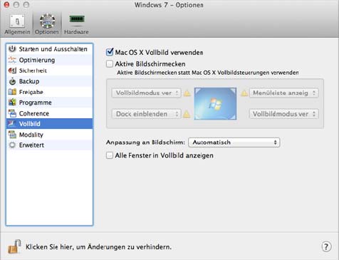 Windows auf dem Mac benutzen Das Anpassen der Vollbildeinstellungen Sie können individuell anpassen, wie Windows angezeigt wird und wie es sich verhält, wenn es im Vollbildmodus verwendet wird.