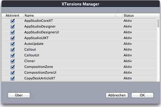 XTENSIONS SOFTWARE Sie können die Dialogbox XTensions Manager verwenden, um XTensions Module zu aktivieren und deaktivieren.