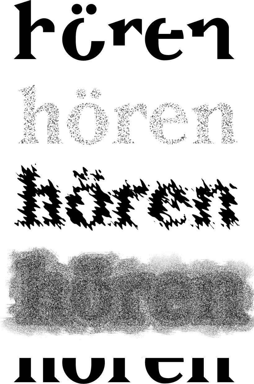 Der Ausfall von Sprachlauten hoher Frequenzen, wie d, t, p, f, h, s bewirkt in etwa Folgendes: rage un An wor in die eiler der ommuni a ion (Frage und Antwort sind die Pfeiler der Kommunikation)