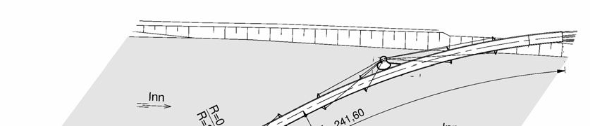 Innsbrucker Nordkettenbahn Neu K. Schmid Bild 5. Brückengrundriss Fig. 5. plan Die Fußpunkte der die Seile tragenden Pylone befinden sich durch die einseitige Anordnung in lotrechtem Abstand von 3,5 m zur Brückenachse.