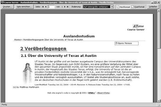 Außerdem wird rechts im Inhaltsverzeichnis das aktuelle Kapitel fett gedruckt. vii. Welche Funktionen zum Druck von Inhalten sind vorhanden?