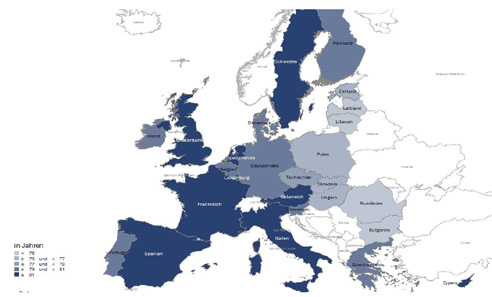 Abbildung 3: Lebenserwartung bei Geburt in den EU-27-Ländern (2011) Quelle: Eigene Darstellung auf Basis der Daten der Eurostat Datenbank 2014 (Eurostat 2014a).