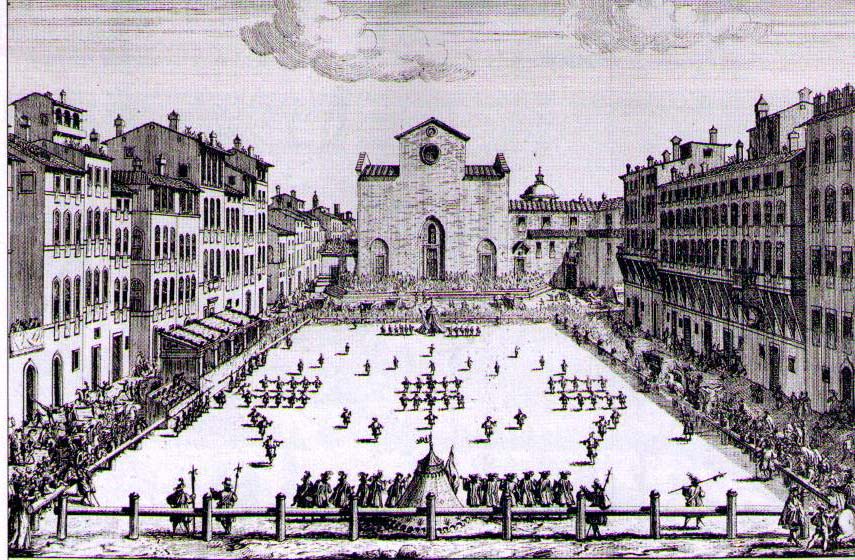 1460 Calcio auf der Piazza di Santa Croce in Florenz Um 1460 erstmals erwähnt, fand