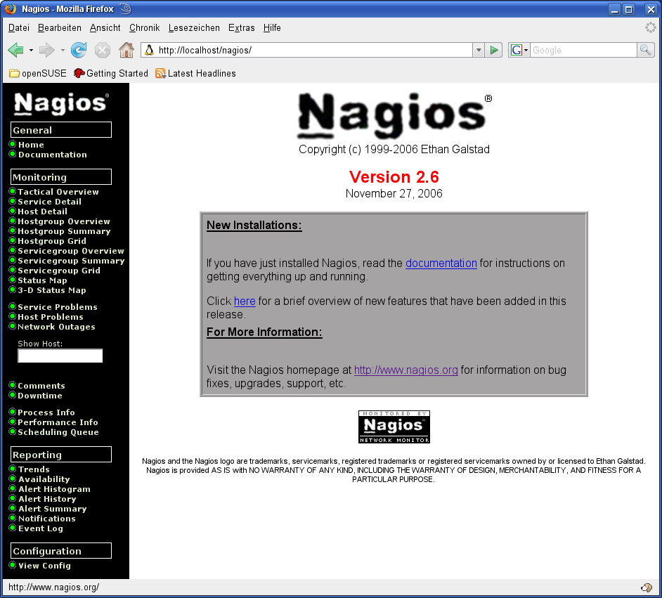 Matthias Jauernig, Michael Lahl 4 Grundlegender Überblick Abbildung 1: Startseite der Nagios-Weboberfläche 4.2.