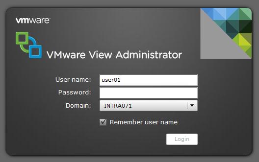 VMware View Installation Abb. 48: VMware View Administrator login screen 2. Login with user name and password. The user has to be a domain administrator.