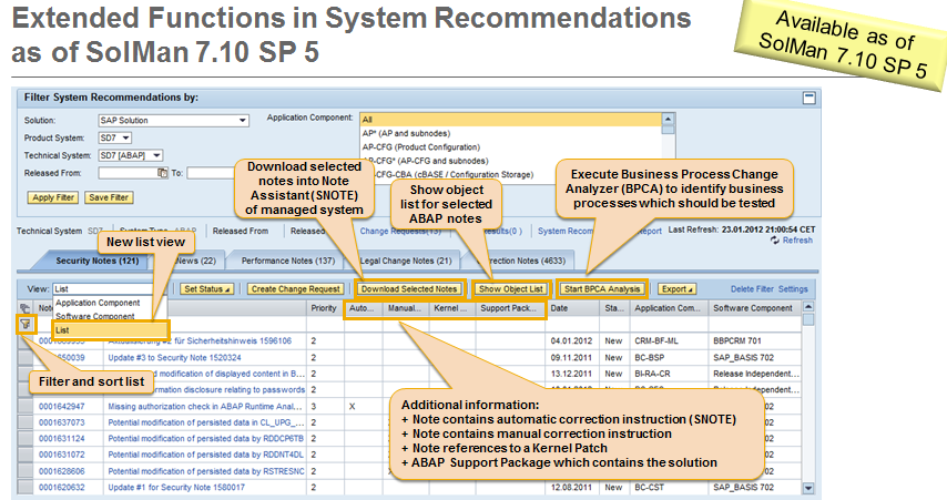 Erweiterte Funktionen in der System Recommendations ab SAP Solution Manager 7.