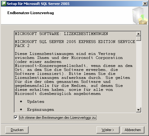 I. Installation der Instanz Zeit mit SQL-Server 2005 (Express Edition) Die Installation wird mit dem entsprechenden Setup-Programm gestartet.