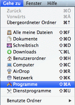 Programm starten und einrichten Klicken Sie in der Menüleiste bitte auf Gehe zu und wählen Sie den Menüpunkt Programme. Klicken Sie in der Programmübersicht auf Mail.