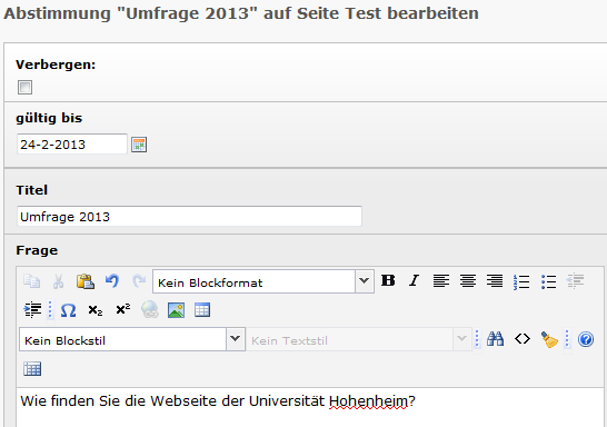 5.4.1 Neues Voting erstellen / bearbeiten Schritt 1: Gehen Sie zu der Seite auf der die Umfrage angezeigt werden soll.