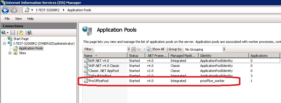 Als Application Pool Identity empfehlen wir, einen lokalen Windows Benutzer zu verwenden (z.b. "4.0.0_worker").
