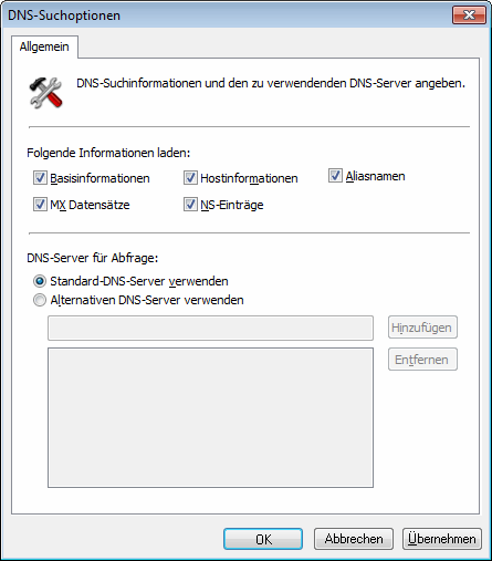 Screenshot 181: Optionen des DNS-Such-Tools 5.