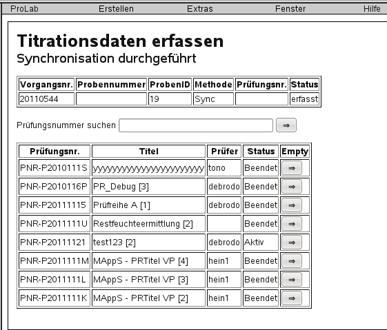 5.3 Modul Titration Messvorgang Nachdem der Synchronisationsvorgang abgeschlossen wurde, erfolgt die Vorbereitung zu den Messungen. Dazu wird die Maske measure_set_pnr.jsp (Abb. 5.