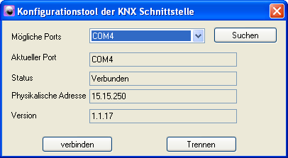 BESCHREIBUNG DES KONFIGURATIONSTOOLS KNX-Schnittstelle: Erlaubt die Konfigurierung der KNX-Verbindung.