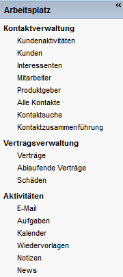 2 Kategorie Arbeitsplatz In dieser Kategorie befindet sich die gesamte Funktionalität von mcrm, die man täglich zur Verwaltung der Geschäftsdaten, des Schriftverkehrs und zur Selbstorganisation