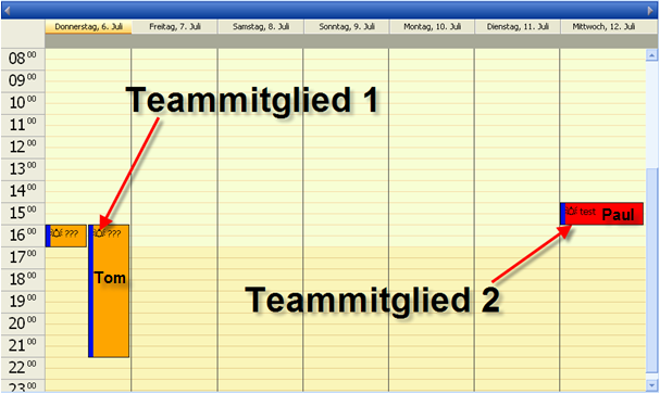 2.2.2 Team-Ansicht Die Team-Ansicht erlaubt es, sich alle Termine von Mitgliedern eines bestimmten Teams anzeigen zu lassen. Wie Teams zusammengestellt werden wird in Kapitel 5.4 beschrieben.