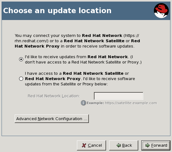 Red Hat Network Satellite 5.4 Referenzhandbuch Abbildung 2.2. Registrierung für Software-Updates Die Registrierung für Software-Updates-Seite fasst die Schritte des Registrierungsprozesses zusammen.