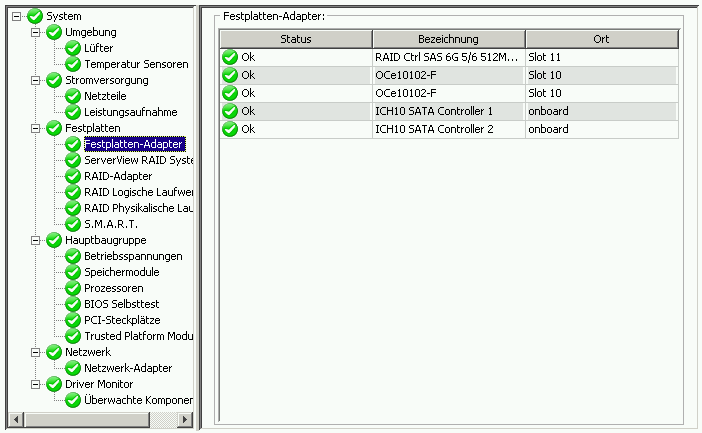 2 Das Hauptfenster des ServerView System Monitors 2.2.3 Subsystem "Festplatten" Das Subsystem Festplatten zeigt das ausgewählte Subsystem und dessen Status an, siehe auch "Systemstatus-Icons" auf Seite 68.