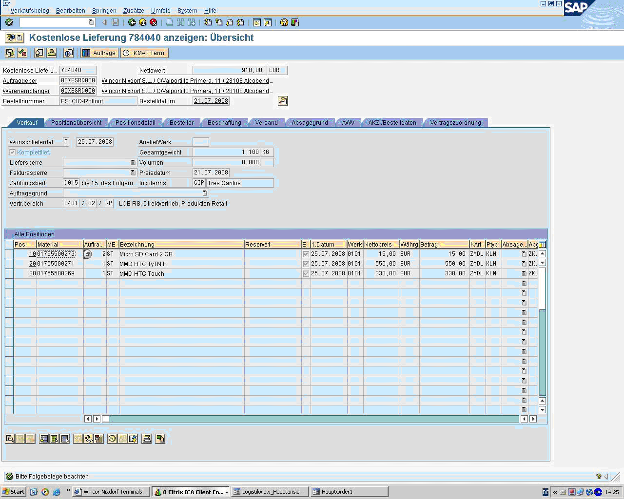 10 Anlagenkatalog Abbildung 10.30: Zeigt den Screenshot eines ausgefüllten Access Auftrages. Abbildung 10.31: Ein SAP Auftrag wird von der Logistik erstellt.