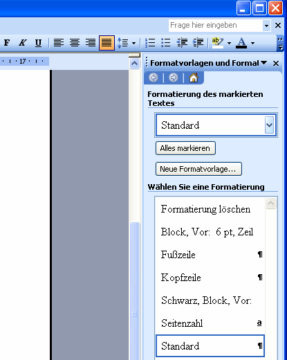 2. Umsetzung mit MS Word Wenn Sie ein neues Dokument öffnen, stellt Word eine Formatvorlage zur Verfügung, nämlich Standard.