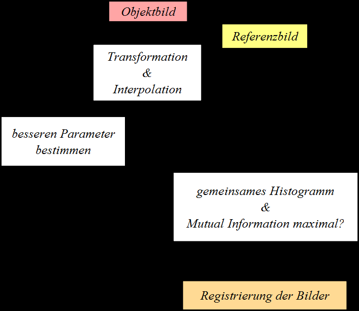 6 Daniel Woltering Abb. 1.4: Registrierungsprozess von Bilddaten rigide Transformation In die Klasse der rigiden Transformationen fallen Rotationen und Verschiebungen.