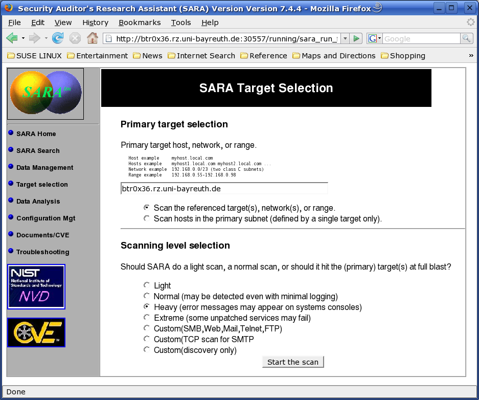 Sicherheitslücken mit Sara finden SARA ist ein Netzwerksicherheit Analyse Tool der dritten Generation.