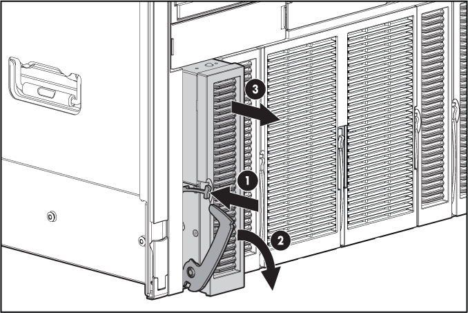 4. Greifen Sie den Hebel, und ziehen Sie die Prozessorspeicherzelle aus dem Gehäuse heraus. Führen Sie eine Hand unter die Komponente, um sie beim Herausnehmen aus dem Gehäuse zu halten.