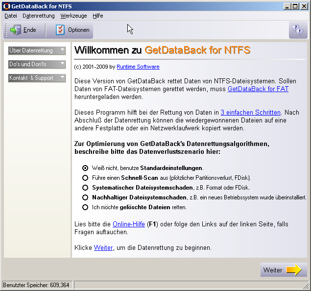 Schritt für Schritt zu einer erfolgreichen Datenrettung mit GetDataBack, (c) 2009 von Runtime Software Seite 5 III.