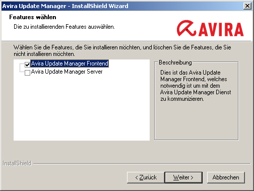 Konfiguration /usr/lib/antivir/ium/avium start Im Folgenden wird der Avira Update Manager gestartet und läuft als Daemon. avium start Starting Avira Update Manager... Starting: ium 2.