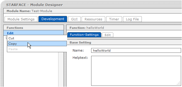 8.3.1 Development Um eine Funktion zu erstellen, klickt man auf + im linken Fensterbereich mit der Überschrift Functions.