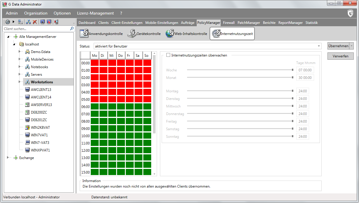 G Data Administrator unternehmensweit für das gesamte Netzwerk gesperrt werden.