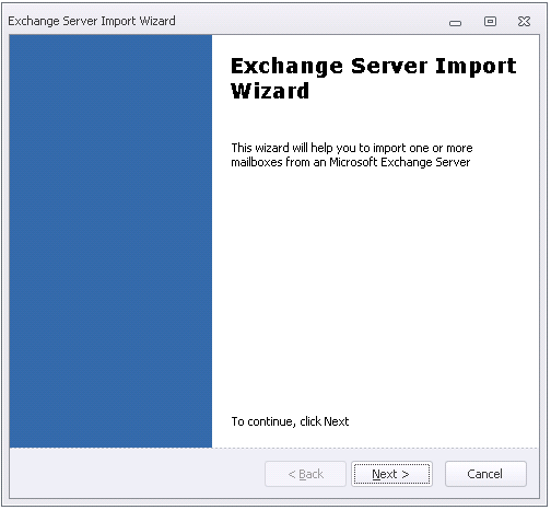 4.3.3.4 Import from MS-Exchange Server Für das Importieren der Postfächer aus einem MS Exchange Server eignet sich der Exchange Import Wizard.