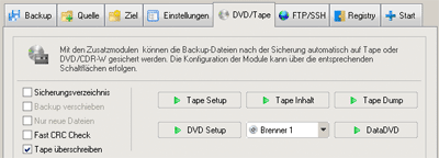 CD/DVD/Tape Der modulare Aufbau von Z-DBackup ermöglicht die individuelle Konfiguration Ihrer Arbeitsumgebung.