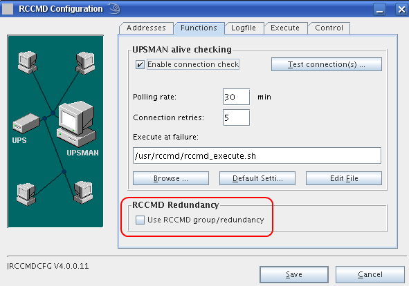 Bei einem Fehler von dem UPSMAN Alive Check können Sie eine auszuführende Datei konfigurieren oder das Standard File editieren. Abb.