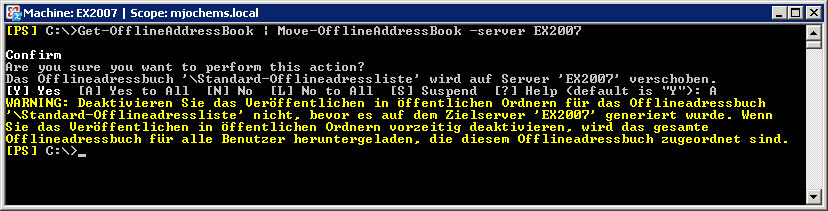 OAB (Offline Adressbuch): Das Offlineadressbuch wird zu diesem Zeitpunkt noch vom Exchange 2000/2003 Server erzeugt und muss auf den Exchange 2007 Server umgestellt werden.