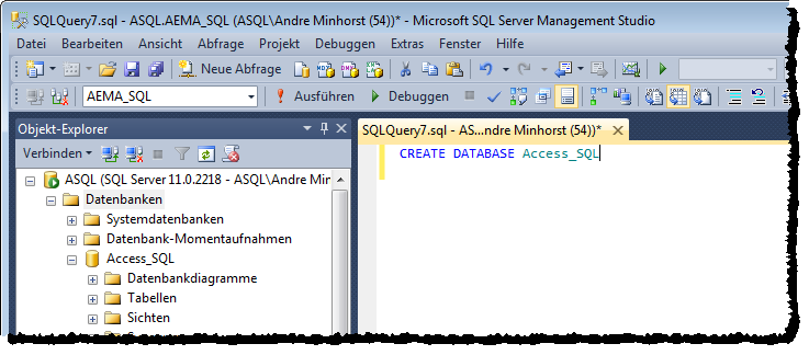 Neue Datenbank erstellen FILENAME = 'C:\Datenbanken\MSSQL11.MSSQLSERVER\MSSQL\DATA\AccessSQL2.