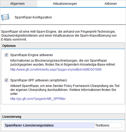Screenshot 62: Eigenschaften von SpamRazer 2.
