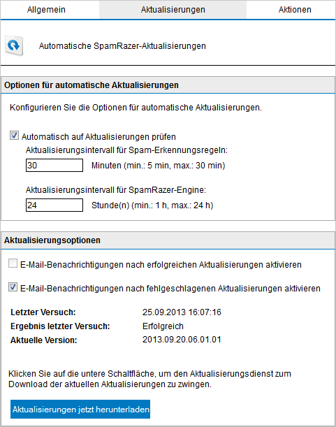 Screenshot 63: Registerkarte für SpamRazer-Aktualisierungen 3.